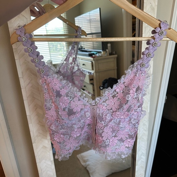 For Love And Lemons Rosette Cami Pink and Purple Floral Lace Bralette - Picture 3 of 8